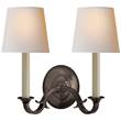 Visual Comfort Channing Double Wall Light with Natural Paper Shades in Bronze