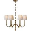 Visual Comfort Channing Small Six-Light Chandelier  with Natural Paper Shade in Hand-Rubbed Antique Brass