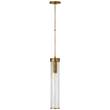 Visual Comfort Liaison Long Crackle Glass Pendant in Antique-Burnished Brass