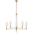 Visual Comfort Lyra Two-Tier Chandelier with Linen Shades in Hand-Rubbed Antique Brass