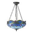 Interiors 1900 Dragonfly 3-Light Medium Inverted Pendant with Tiffany Glass in Blue