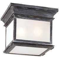 Club Small Square Flush Mount Weathered Zinc Frosted Glass
