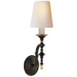 Visual Comfort Chandler Single Wall Light with Natural Paper Shade in Black & Brass