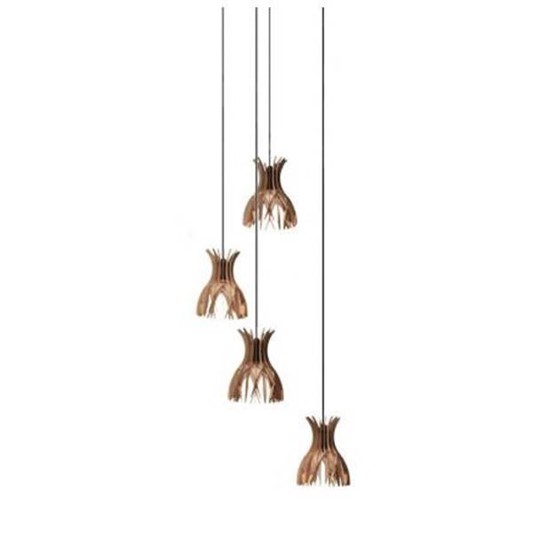 Bover Dome Domita S/20/4L LED Pendant Natural Wood with Multiple Canopy