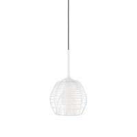 Cage Small LED Pendant White Blown Glass