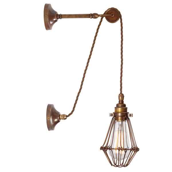 Mullan Lighting Apoch Pulley Cage Wall Light Antique Brass